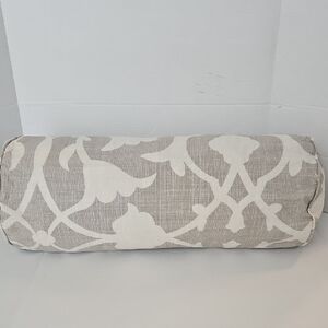 Barbara Barry Poetical Elegant Tan Taupe White Cotton Lumbar Accent Pillow